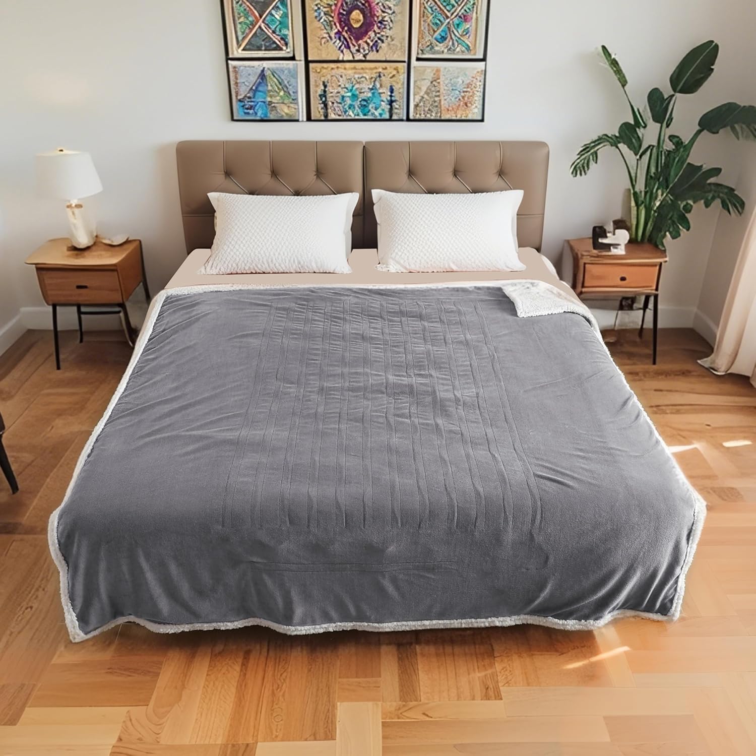 Electric Heated Blanket Full Size 72x84, Soft Flannel with Overheat Protection, 9 Adjustable Heat Settings & 10-Hour Auto-Off Timer, Fast Heating for Winter Comfort, Light Gray